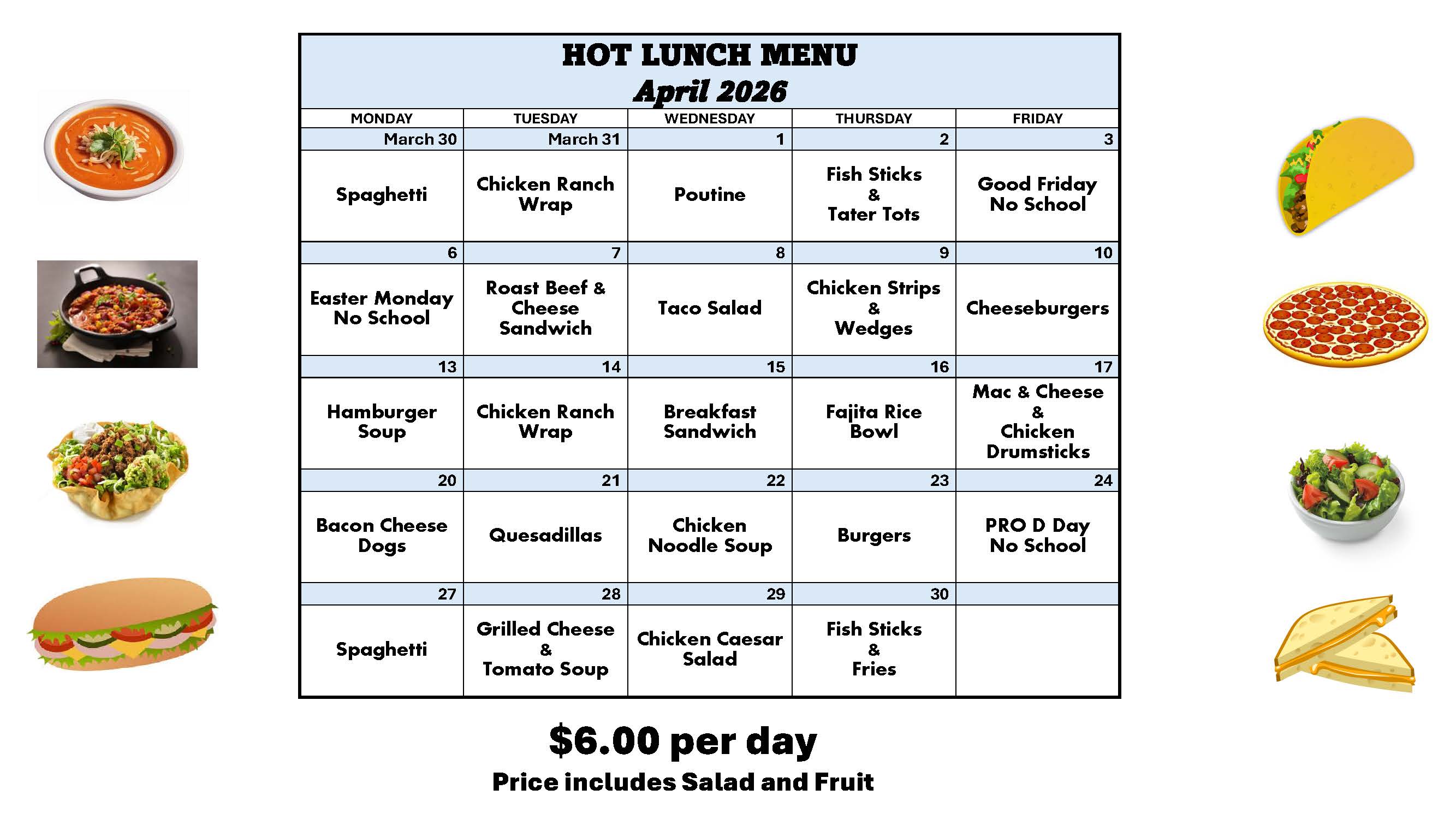April Lunch Menu