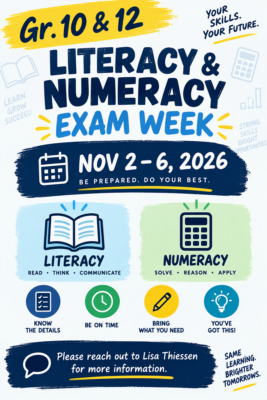 Literacy and Numeracy Exam Week Poster
